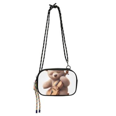 Imagem de TSENQUE Urso fofo violoncelo músico bolsa tiracolo pequena bolsa feminina carteira para celular bolsa feminina bolsas de ombro lindas bolsas de ombro
