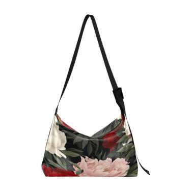 Imagem de Bolsa de ombro feminina de couro com folhas verdes, bolsa tiracolo de couro vegano, bolsa de ombro transversal, Beautiful of Peonies and Flowers-3, One Size