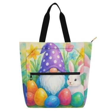 Imagem de Linda bolsa de trabalho feminina com flores de coelho gnomo, bolsa de tecido de lona, bolsas médias para escola, escola, livros, presente para amantes de livros