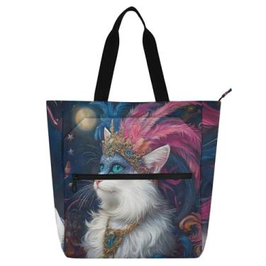 Imagem de GAIGEO Elegante bolsa de ombro branca com máscara de carnaval para crianças e mulheres com zíper bolsa de ombro de lona média