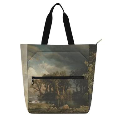 Imagem de GAIGEO Albert Bierstadt Bolsa feminina com pintura de paisagem de tempestade para trabalho, lona, escola, bolsa para livros, bolsas fofas, para amantes de livros