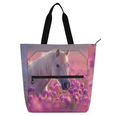 Imagem de GAIGEO Palomino Bolsa feminina de trabalho com flor de lavanda e cavalo para escola, bolsa carteiro, carteiro, amantes de livros