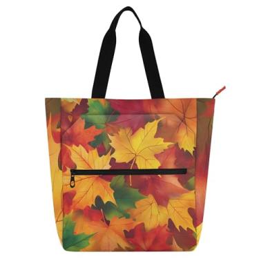 Imagem de Sacola feminina com folhas de bordo vibrantes brilhantes para trabalho, bolsas de tecido de lona, faculdade, escola, reutilizáveis, livros, presente para amantes de livros