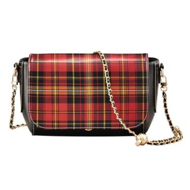 Imagem de GAIGEO Bolsa transversal de couro PU com textura de tartã verde e preta, bolsas transversais para mulheres de couro, Scotland Tartan-1, One Size