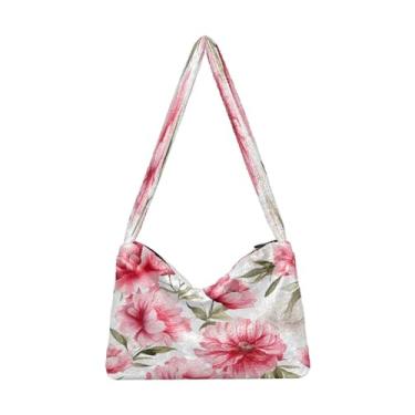 Imagem de Bolsa de ombro feminina floral laranja e amarela em bege, bolsas de ombro com zíper, bolsas de outono, Floral floral em branco-2, One Size