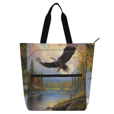 Imagem de GAIGEO Eagle Soar Serene Lake Bolsas femininas para trabalho, lona, faculdade, escola, bolsa utilitária, presente infantil para amantes de livros