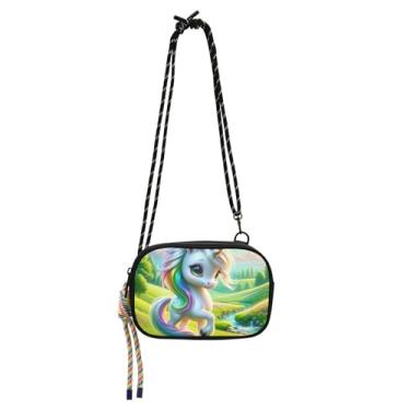 Imagem de Linda bolsa feminina de unicórnio primavera pequena bolsa tiracolo bolsa de telefone com alça sobre o ombro bolsas de viagem floral fofa