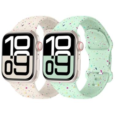 Imagem de Pacote com 2 pulseiras esportivas compatíveis com Apple Watch de 38 mm, 40 mm, 41 mm, 42 mm, 44 mm, 45 mm, 46 mm, 49 mm, adequada para séries 11 10 9 8 7 6 5 4 3 SE, homens e mulheres. (Starlight