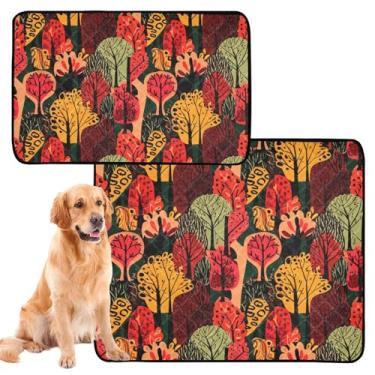 Imagem de Almofadas laváveis para xixi para cães, gatos, animais de estimação, reutilizáveis, coloridas, floresta, vermelho, árvore, absorventes à prova d'água, antiderrapante, médio + grande, conjunto de 2