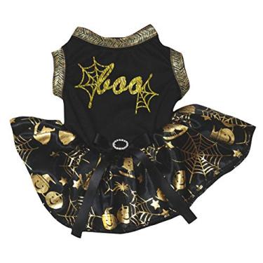 Imagem de Petitebella Vestido de cachorro Cobweb Boo (preto/dourado, PP