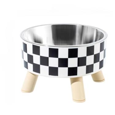 Imagem de Comedouro bicho de estimação 500ml aço inoxidável para água e comida adequado para cães e gatos - 14 * 9cm, Seguro e Fácil de Limpar(padrão xadrez)