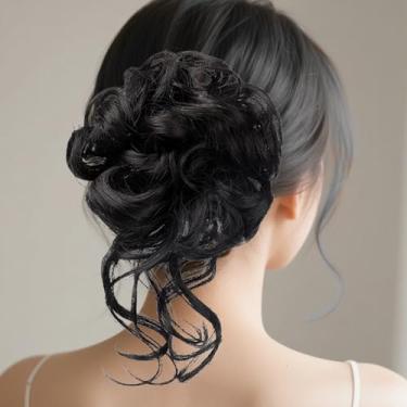 Imagem de Peça de cabelo para coque bagunçado | Extensão de coque de cabelo com clipe de garra para mulheres | Acessórios de estilo, suporte de rabo de cavalo, postiços de cabelo para casamento, namoro, festa