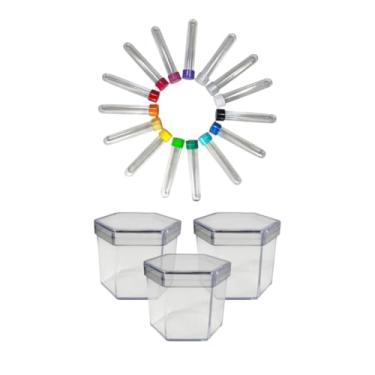 Imagem de Conjunto 30 Caixinhas Acrílica Sextavada 30 Tubetes Festa Aniversário Ano Novo Artesanato Biscuit (Azul)