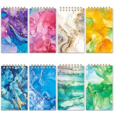 Imagem de Koogel 8 cadernos espirais de bolso, 8 x 12 cm, mini blocos de notas pautados universitários, design de mármore para mulheres, presente, escritório, material escolar