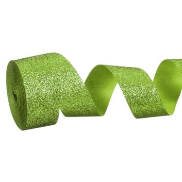 Imagem de PATIKIL Rolo de fita de glitter metálico, rolos de tecido de embrulho de presente de borda única para artesanato, buquê de casamento, festa de casamento, decoração de Natal, verde claro
