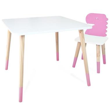 Imagem de Kit Mesa e Cadeira Infantil Dinossauro Rosa 2 - Eita Casa Perfeita