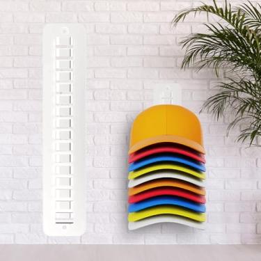 Imagem de Organizador de chapéus para bonés de beisebol, suporte de parede compacto, suporte para exibição de chapéu, adesivo forte/perfurado na parede para porta, quarto, armário (branco)