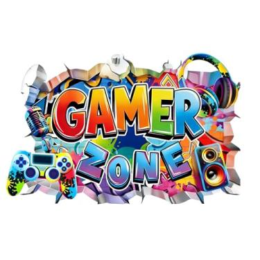 Imagem de Decalques de parede 3D Gamer Zone: adesivos de parede para fone de ouvido com controle de videogame, para adolescentes, meninos, quarto, sala de jogos, decoração de quarto de berçário - papel de
