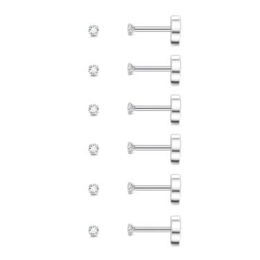 Imagem de Conjunto de 3 a 5 pares de brincos quadrados para homens e mulheres, brincos de zircônia cúbica transparente preenchidos com ouro 14 K, hipoalergênicos, de aço cirúrgico, com costas planas para