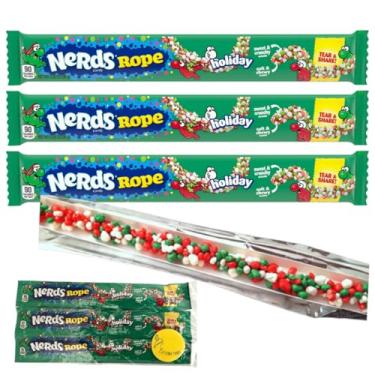 Imagem de Edição especial Nerds Rope Holiday Candy | Porção única, embrulhado indivisualmente | Doces para meia de Natal | Bala crocante de goma mastigável | 26 g (pacote com 3) | com adesivo CHIRPFINDS