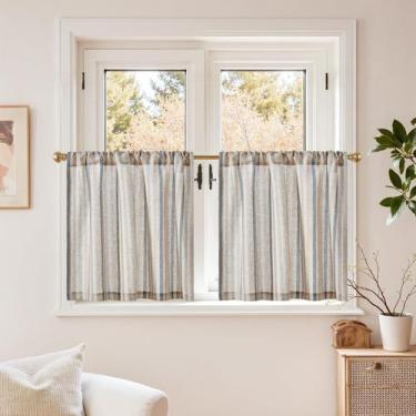 Imagem de Cortina jinchan de linho listrado colorido 61x61cm 2 painéis