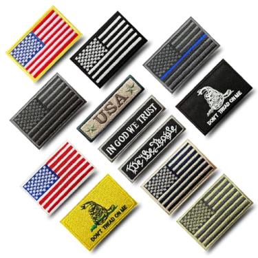 Imagem de Conjunto de 12 peças de patch da bandeira americana, fecho de gancho e laço bordado completo moral tática militar EUA Uniforme Emblema Remendos para roupas, chapéus, mochila, colete de cachorro
