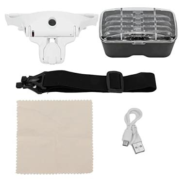 Imagem de Lupa para faixa de cabeça com carregamento USB 5 lentes 1,0X 1,5X 2,0X 2,5X 3,5X LED Lupa para faixa de cabeça com luz LED para leitura, artesanato, hobbies, material acrílico ABS