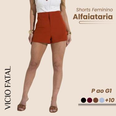 Imagem de Shorts Feminino de Alfaitaria Social Fecho Invisível Elegante Plissado Modelagem Curta Cintura Alta-Feminino
