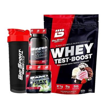 Imagem de Kit Whey 900g + Testo Max 90 Caps + Pré Treino 300g + Coqueteleira - Bio Sport-Unissex