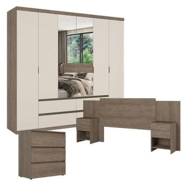 Imagem de Guarda Roupa Casal Nobre 6 Portas Glass Rustic Off White com Cômoda Ga