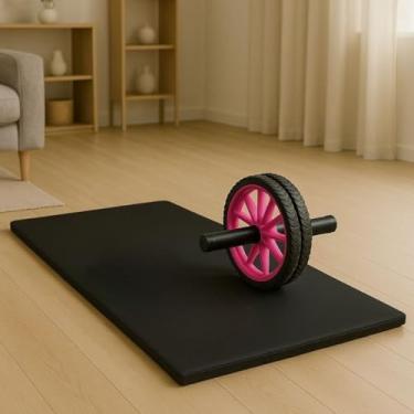 Imagem de Colchonete + Roda Abdominal para Treino em Casa 40+ | Kit Academia em Casa com Exercícios Eficazes para Abdômen e Lombar(Rosa)