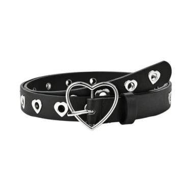 Imagem de Cinto unissex de couro PU preto com fivela e ilhós  estilo punk, para 