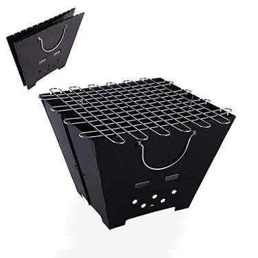Imagem de CGKs6anmU Aquecedor de fogueira de pátio externo para uso doméstico, fogão a carvão, braseiro, portátil, dobrável, fogão, fogueira, preto, com malha vertical de aço inoxidável
