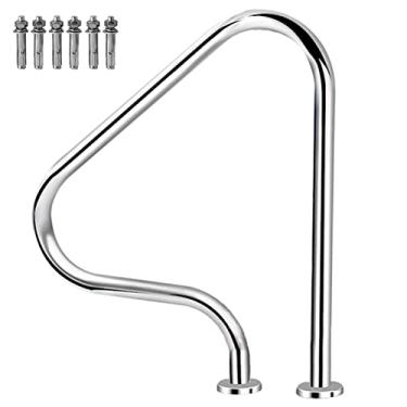 Imagem de AkosOL Barras de apoio para piscina, corrimão de piscina com 3 dobras 80 x 80 cm, aço inoxidável, prata, corrimão para escada, 1 peça/2 peças, trilho de mão para água de segurança para piscina