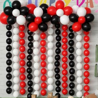 Imagem de Meanplan 100 balões de ligação rápida de látex conectáveis para Natal, dia de Ação de Graças, carnaval, festa de casamento (25 cm, vermelho, preto, branco)