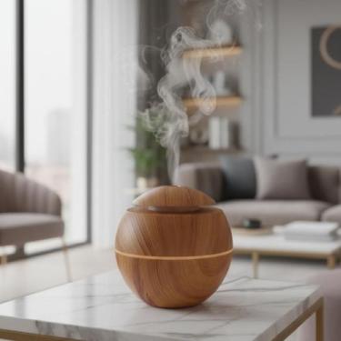 Imagem de Umidificador de Ar Formato Bola Marrom com Função Aromatizador Ultrass