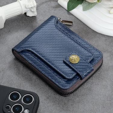 Imagem de Carteira portátil para homens, carteiras de fibra de carbono de grande capacidade com vários compartimentos para cartões e janela para identidade, estojo de cartão de visita dobrável com zíper para