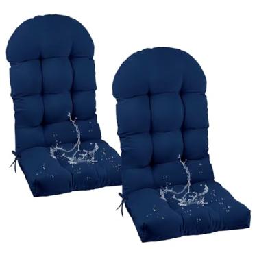 Imagem de UUluhao Conjunto de 2 almofadas para cadeira Adirondack para ambientes internos e externos, à prova d'água, com tufos, parte superior e inferior com laços 119 x 50 x 9,9 cm