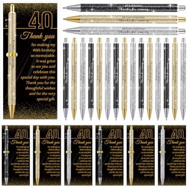 Imagem de Feifeiya Conjunto de 24 lembrancinhas de festa de aniversário para convidados, presentes de apreciação de aniversário, canetas esferográficas com glitter e cartões de agradecimento para mulheres