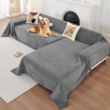 Imagem de HAOMAIJIA Capas de sofá seccionais em forma de L, 2 peças, laváveis, em forma de L, para sofá seccional, antiderrapante, para cães, protetor de móveis (cinza, 180 x 299 cm + 180 x 299 cm)