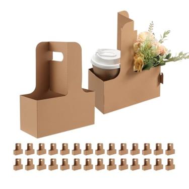 Imagem de Porta-copos de 2 xícaras com alças, 30 conjuntos de porta-copos de papelão Kraft de 350 a 590 ml, para suporte de bebidas quentes e frias, para levar para viagem, café e restaurante