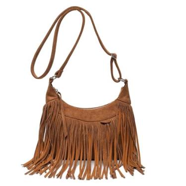 Imagem de CHENXIAOHONG Bolsa feminina com franjas estilo boho, bolsa transversal e de ombro, pequena e leve, ideal para festas e uso casual(Castanho claro)