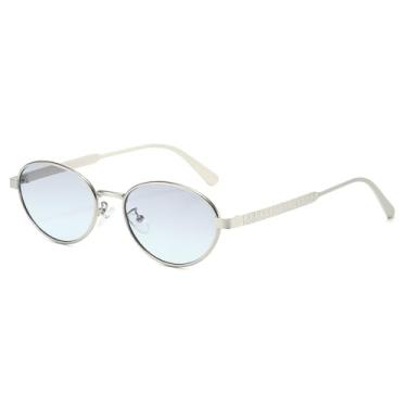 Imagem de Óculos de Sol UV400 - Armação Fina Oval Gradiente Estilo Punk para Homens e Mulheres, Esportes ao Ar Livre, Corrida e Ciclismo, Cinza Prateado e Azul