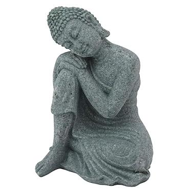 Imagem de BAFOVY Estátua de Buda, Escultura de Arenito Verde para Decoração de Casa, Ornamento de Sala de Meditação, Decoração de Pátio de Sala de Estar, Acessório de Paisagem de Tanque de Peixes (7135K-05)