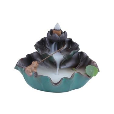 Imagem de Queimador de incenso decorativo criativo de cerâmica para ambientes internos com fluxo reverso, ornamento para meditação, ioga, spa, sala de decoração, apanhador de cinzas