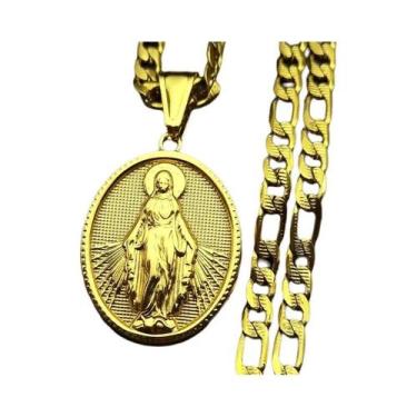 Imagem de Colar Masculino Em Aço Inoxidável Cor Dourada Medalha Crucifixo Coroa 