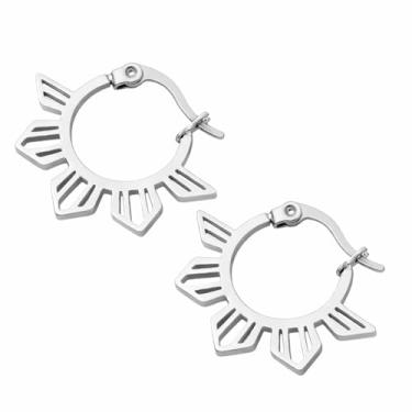Imagem de Brincos de argola de sol filipino – Brincos de argola pequenos com símbolo filipino mínimo, 2.5cm, Ouro amarelo Aço inoxidável, Sem pedra preciosa