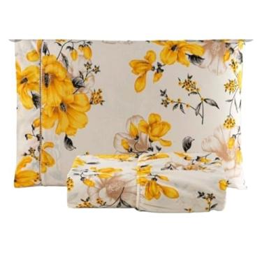 Imagem de Jogo De Lençol Percal 180 Fios Algodão (FLORAL AMARELO,CASAL)
