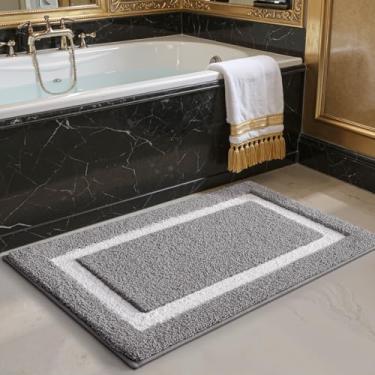 Imagem de LUMI Tapete de banheiro, 40,6 x 61 cm, antiderrapante, lavável, tapete de banho macio absorvente, tapetes de banheiro de microfibra fofa para piso, banheira de chuveiro, entrada, cinza claro