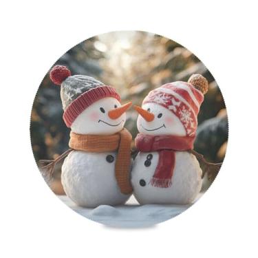 Imagem de STAYTOP Lindo boneco de neve de Natal, jogo americano redondo, 6 peças, tapetes de mesa antiderrapantes fáceis de limpar para casa, cozinha, churrasco, festa, decoração de mesa